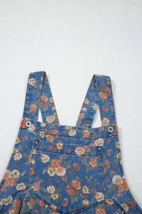Rose-Printed Wide Leg Soft Denim Overalls