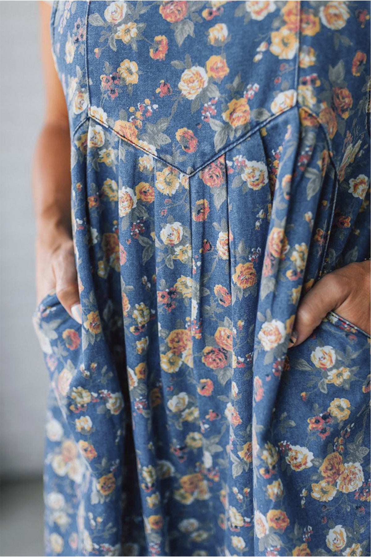 Rose-Printed Wide Leg Soft Denim Overalls