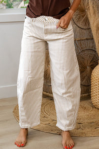 Khaki & White Striped Barrel Jeans