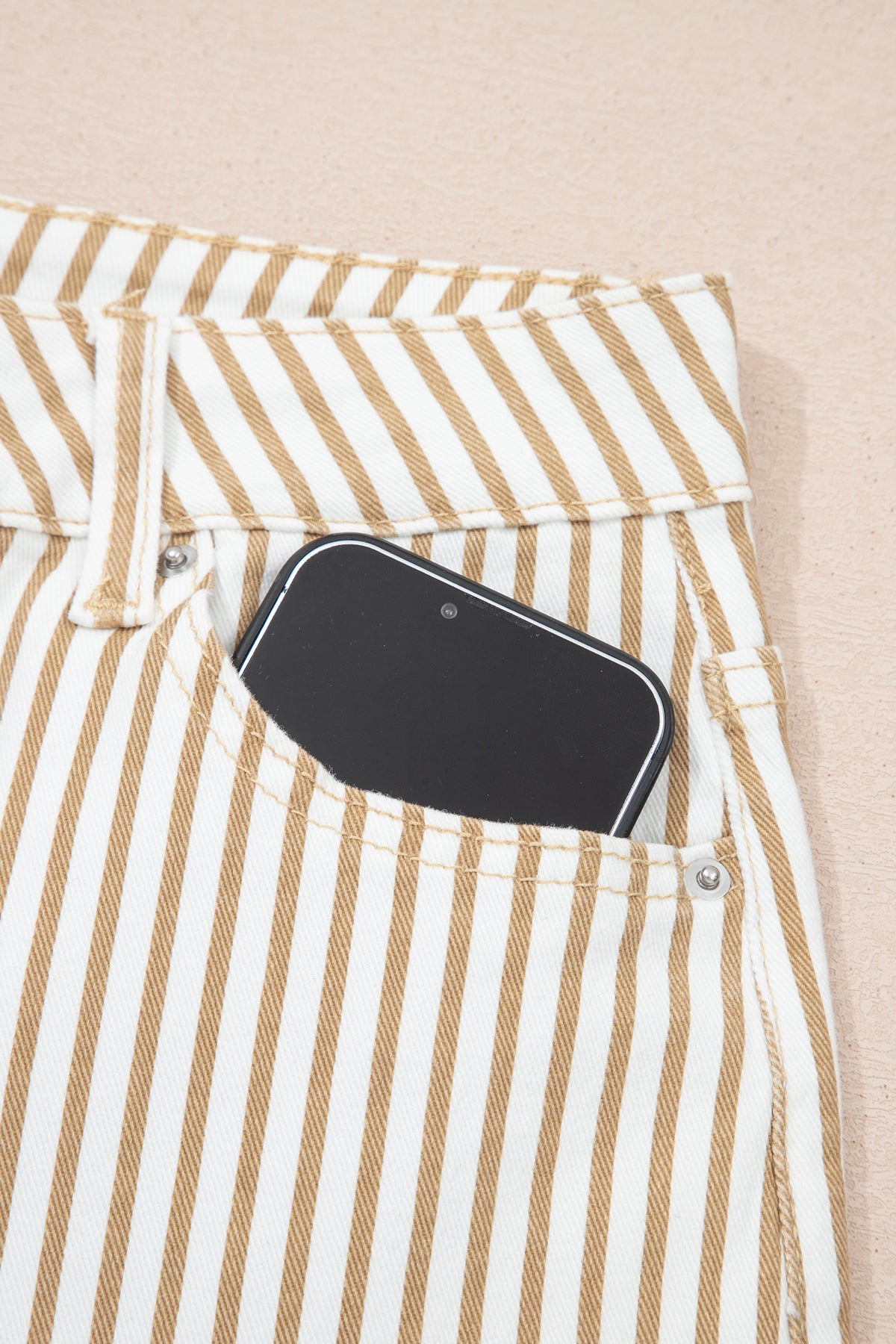 Khaki & White Striped Barrel Jeans