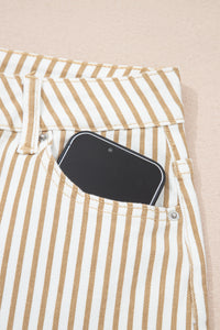 Khaki & White Striped Barrel Jeans