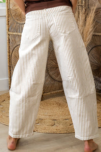 Khaki & White Striped Barrel Jeans
