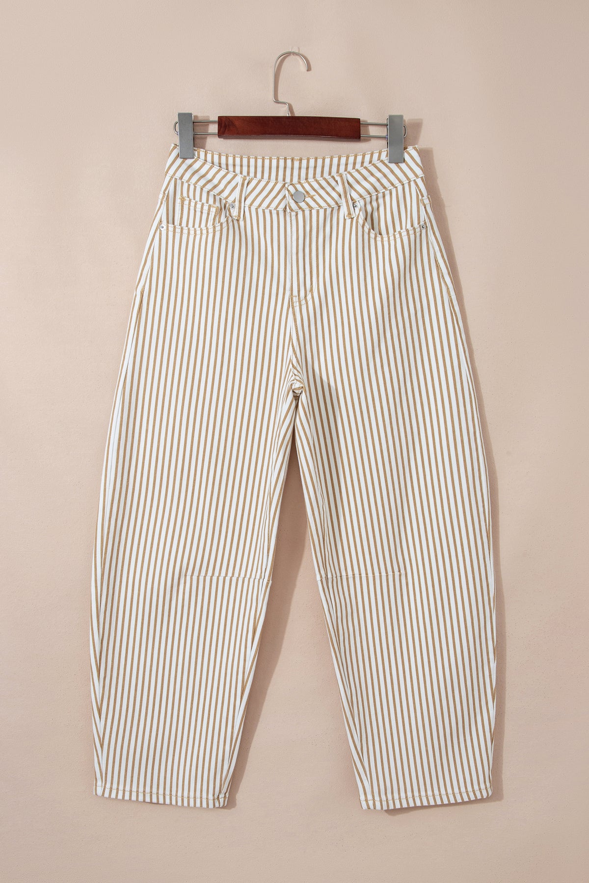 Khaki & White Striped Barrel Jeans