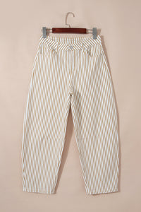 Khaki & White Striped Barrel Jeans