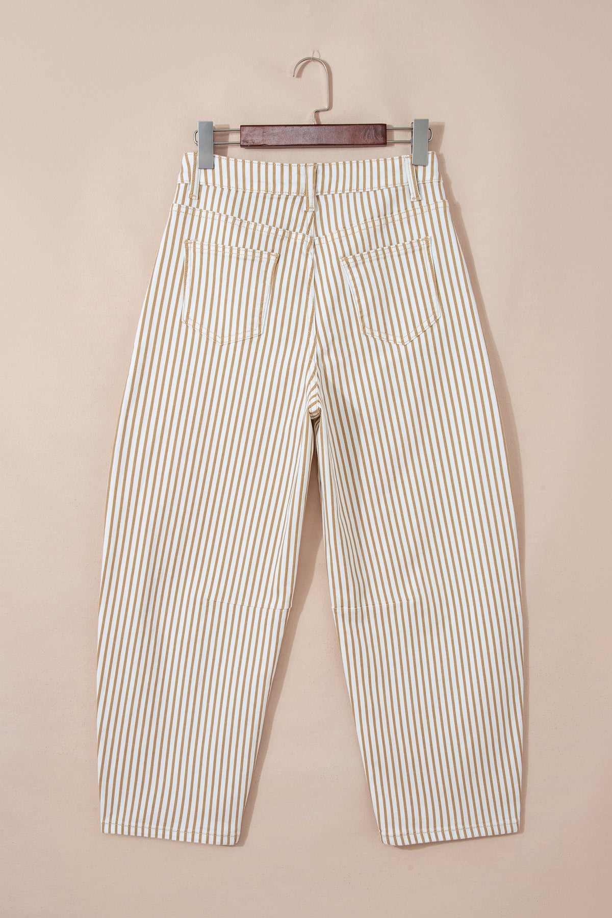 Khaki & White Striped Barrel Jeans