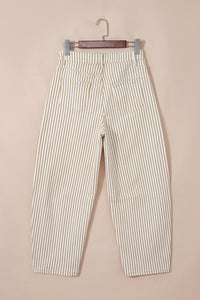 Khaki & White Striped Barrel Jeans
