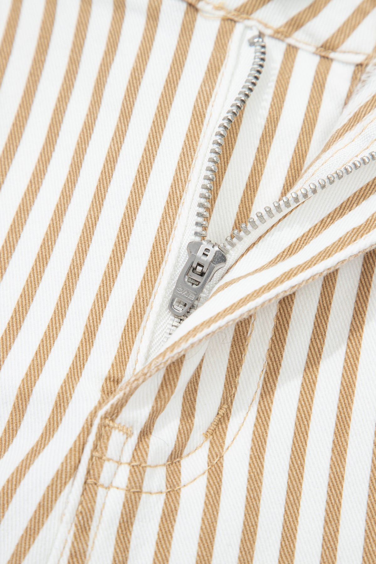 Khaki & White Striped Barrel Jeans