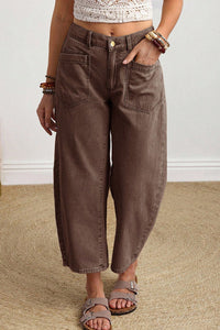 Midrise Relaxed Barrel (Coffee) w/Front Patch Pockets