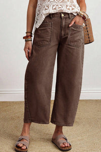 Midrise Relaxed Barrel (Coffee) w/Front Patch Pockets