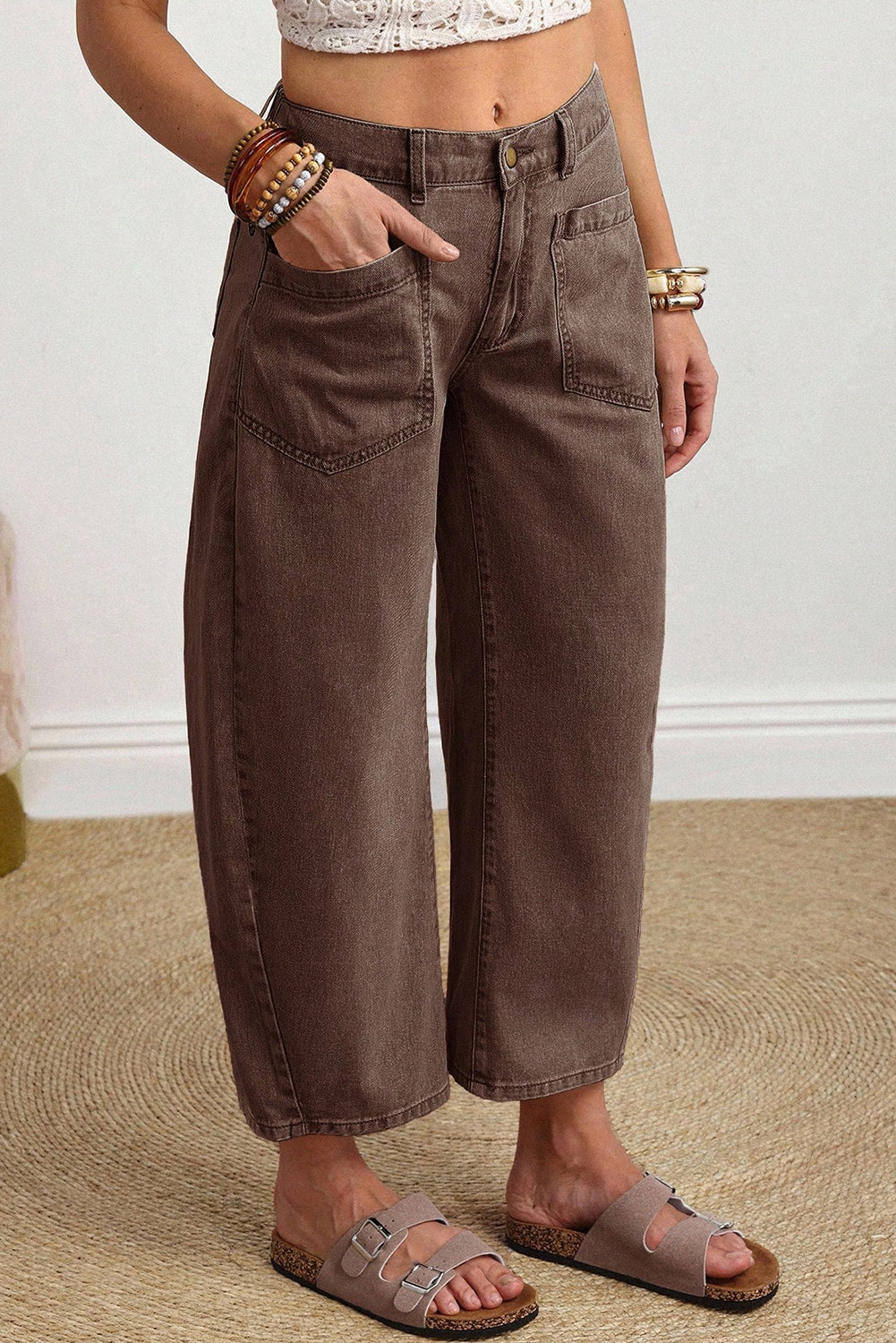 Midrise Relaxed Barrel (Coffee) w/Front Patch Pockets