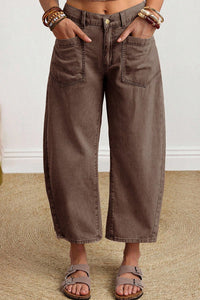 Midrise Relaxed Barrel (Coffee) w/Front Patch Pockets