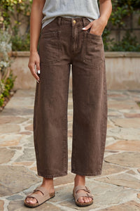 Midrise Relaxed Barrel (Coffee) w/Front Patch Pockets
