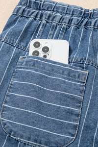 Janie Striped, Pleated Drawstring Waist Extra-Wide Leg Jeans
