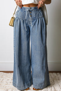 Janie Striped, Pleated Drawstring Waist Extra-Wide Leg Jeans