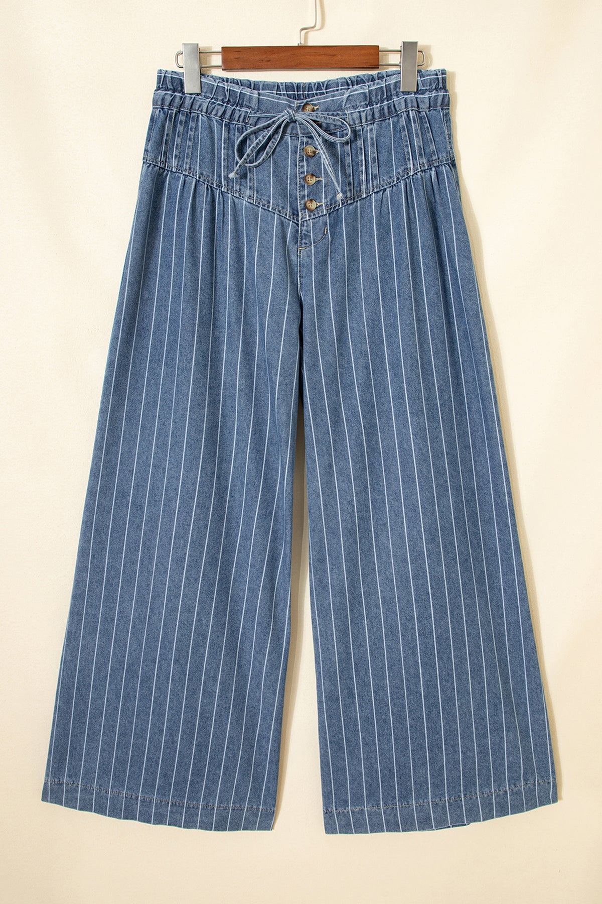 Janie Striped, Pleated Drawstring Waist Extra-Wide Leg Jeans