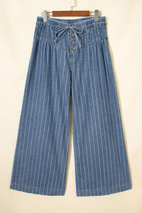 Janie Striped, Pleated Drawstring Waist Extra-Wide Leg Jeans