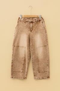 Chloe Acid Wash Brown Barrel Denim Pants with Drawstring