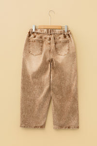 Chloe Acid Wash Brown Barrel Denim Pants with Drawstring