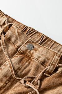 Chloe Acid Wash Brown Barrel Denim Pants with Drawstring