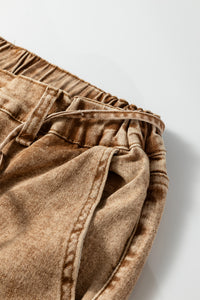 Chloe Acid Wash Brown Barrel Denim Pants with Drawstring