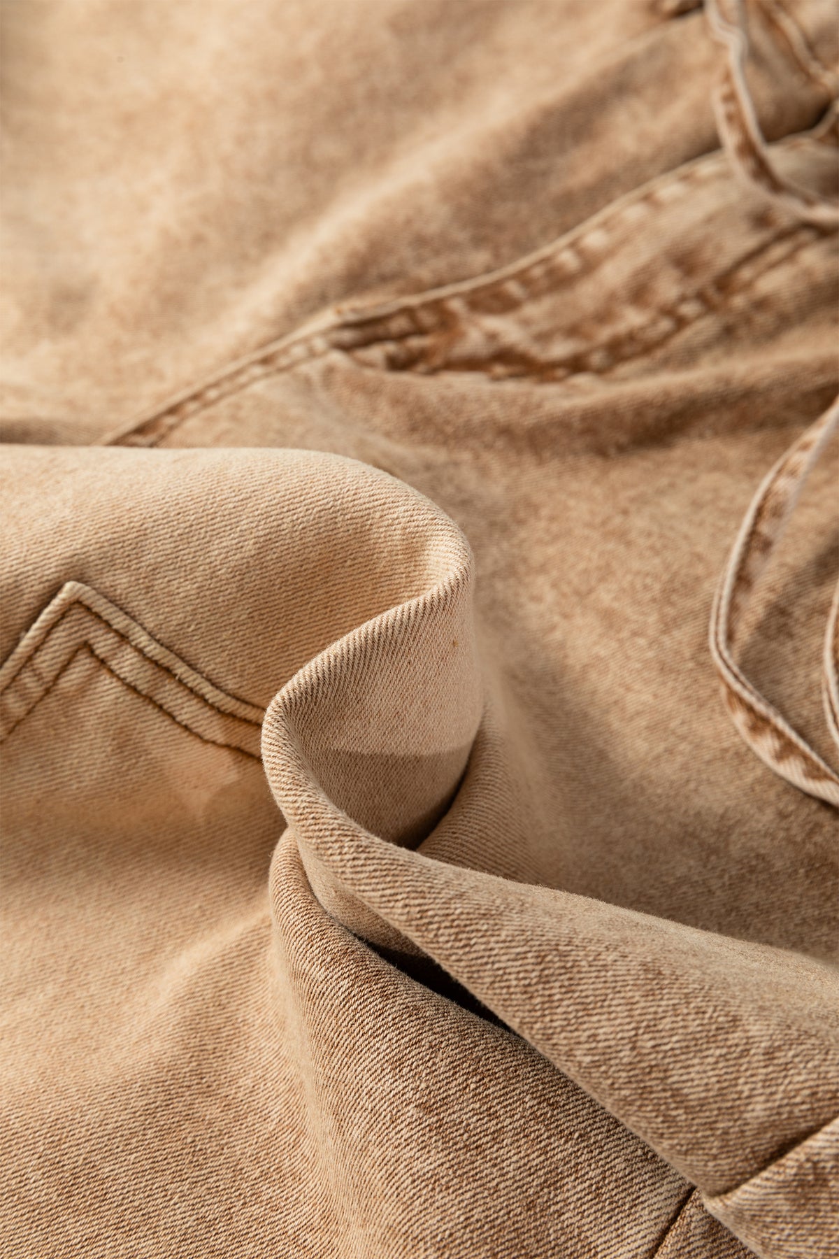 Chloe Acid Wash Brown Barrel Denim Pants with Drawstring