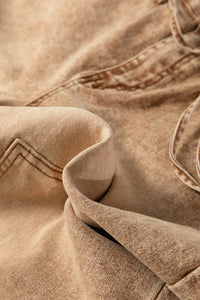 Chloe Acid Wash Brown Barrel Denim Pants with Drawstring