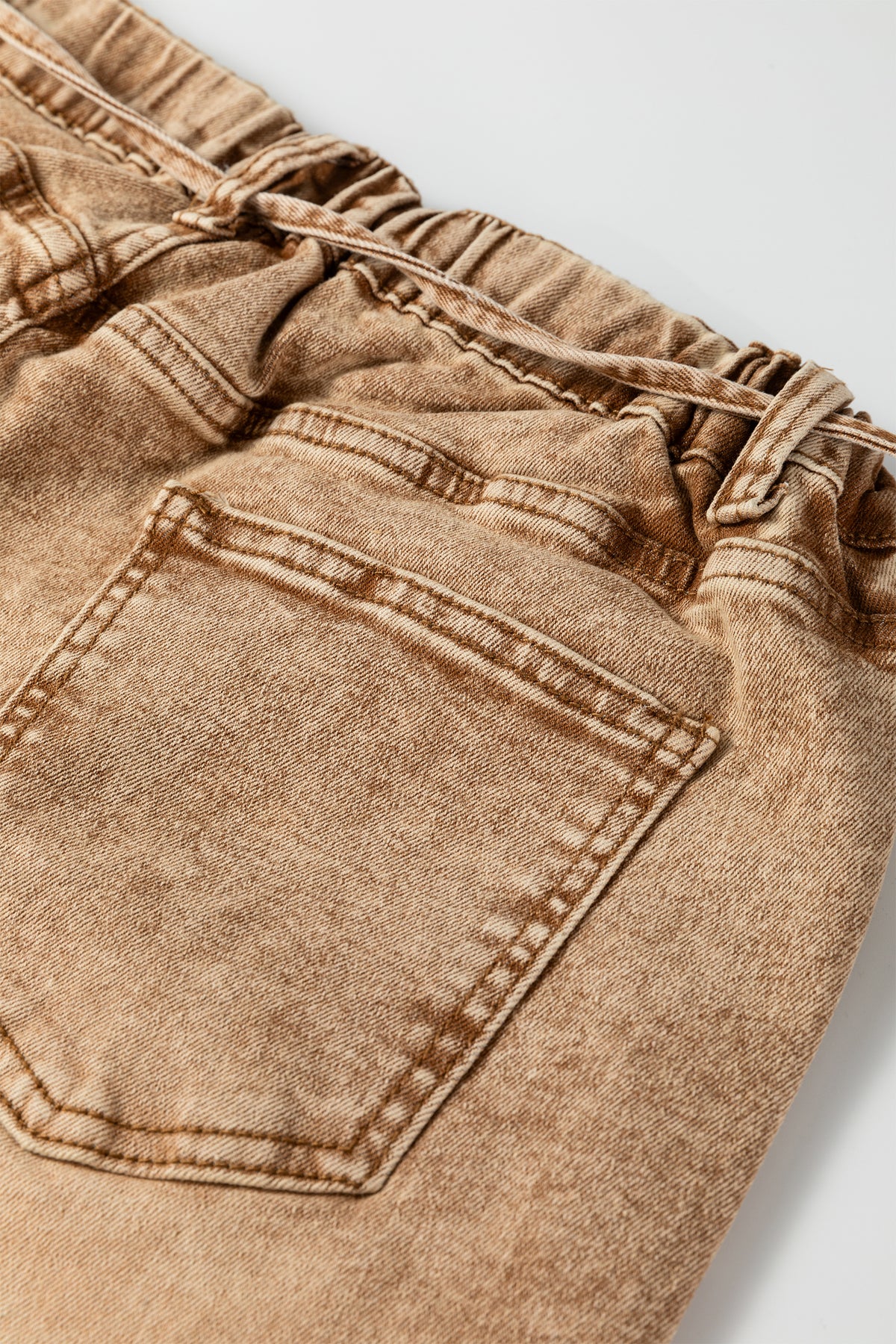 Chloe Acid Wash Brown Barrel Denim Pants with Drawstring