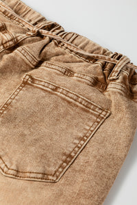 Chloe Acid Wash Brown Barrel Denim Pants with Drawstring