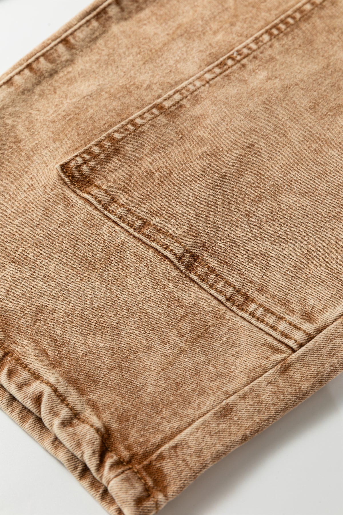 Chloe Acid Wash Brown Barrel Denim Pants with Drawstring