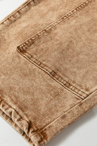 Chloe Acid Wash Brown Barrel Denim Pants with Drawstring