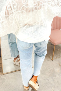 Light Blue Straight-Leg Frayed Cropped Jeans