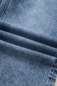 Vintage-Washed Straight Leg Loose-Fitting Distressed Jeans w/Striped Cuff