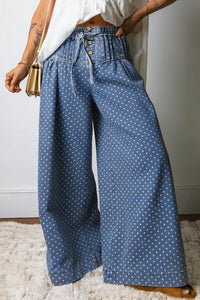 Patricia Polka Dot, Pleated Drawstring Waist Extra-Wide-Leg Jeans