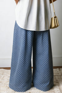 Patricia Polka Dot, Pleated Drawstring Waist Extra-Wide-Leg Jeans