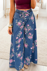 Felicity Floral, Pleated Drawstring Waist Extra-Wide-Leg Jeans