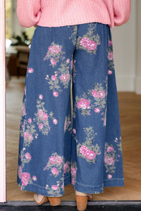 Felicity Floral, Pleated Drawstring Waist Extra-Wide-Leg Jeans