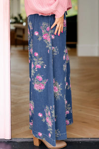 Felicity Floral, Pleated Drawstring Waist Extra-Wide-Leg Jeans