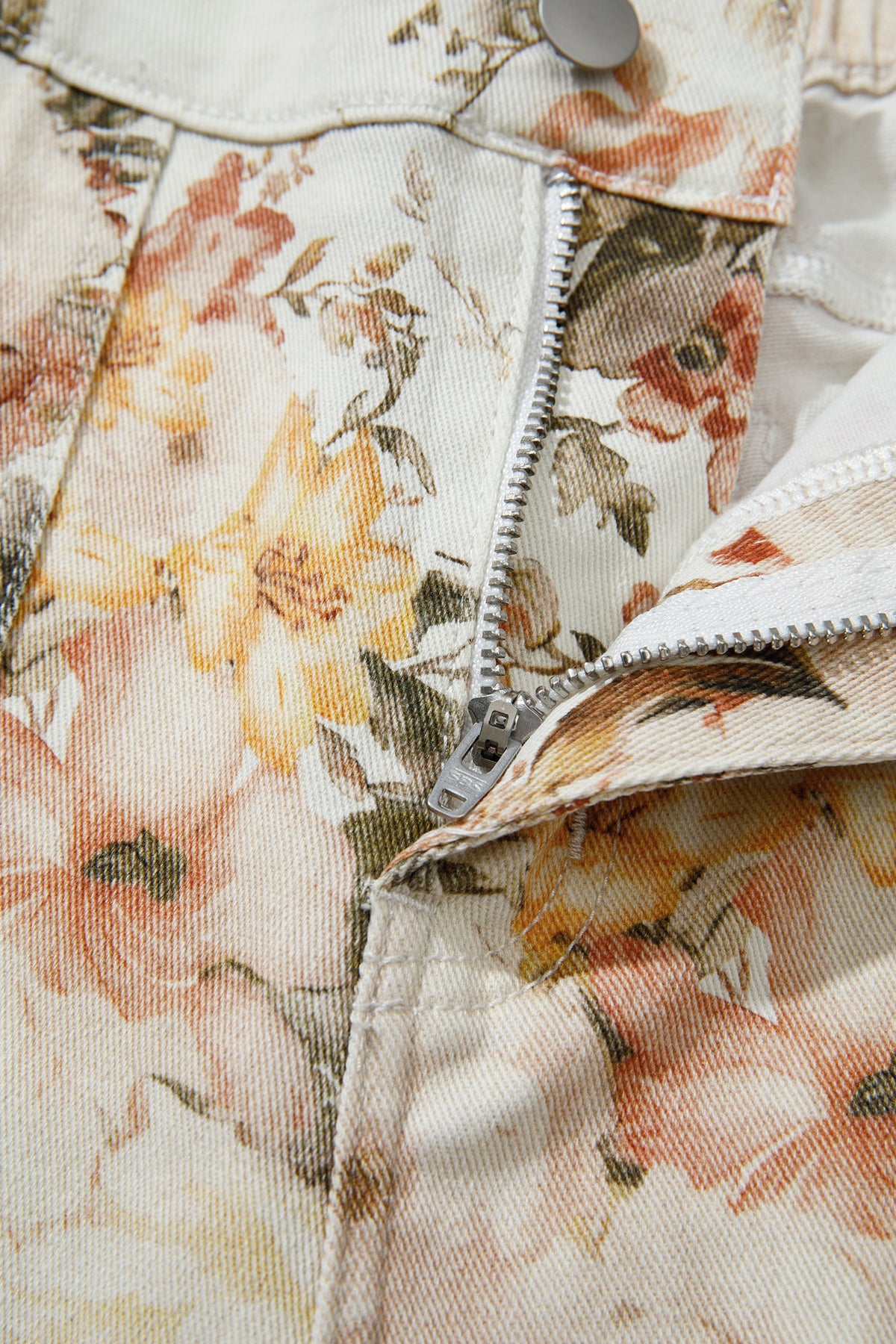 Autumn Floral & Birds High Waist, Wide Leg Jeans w/Partial Elastic Waistband