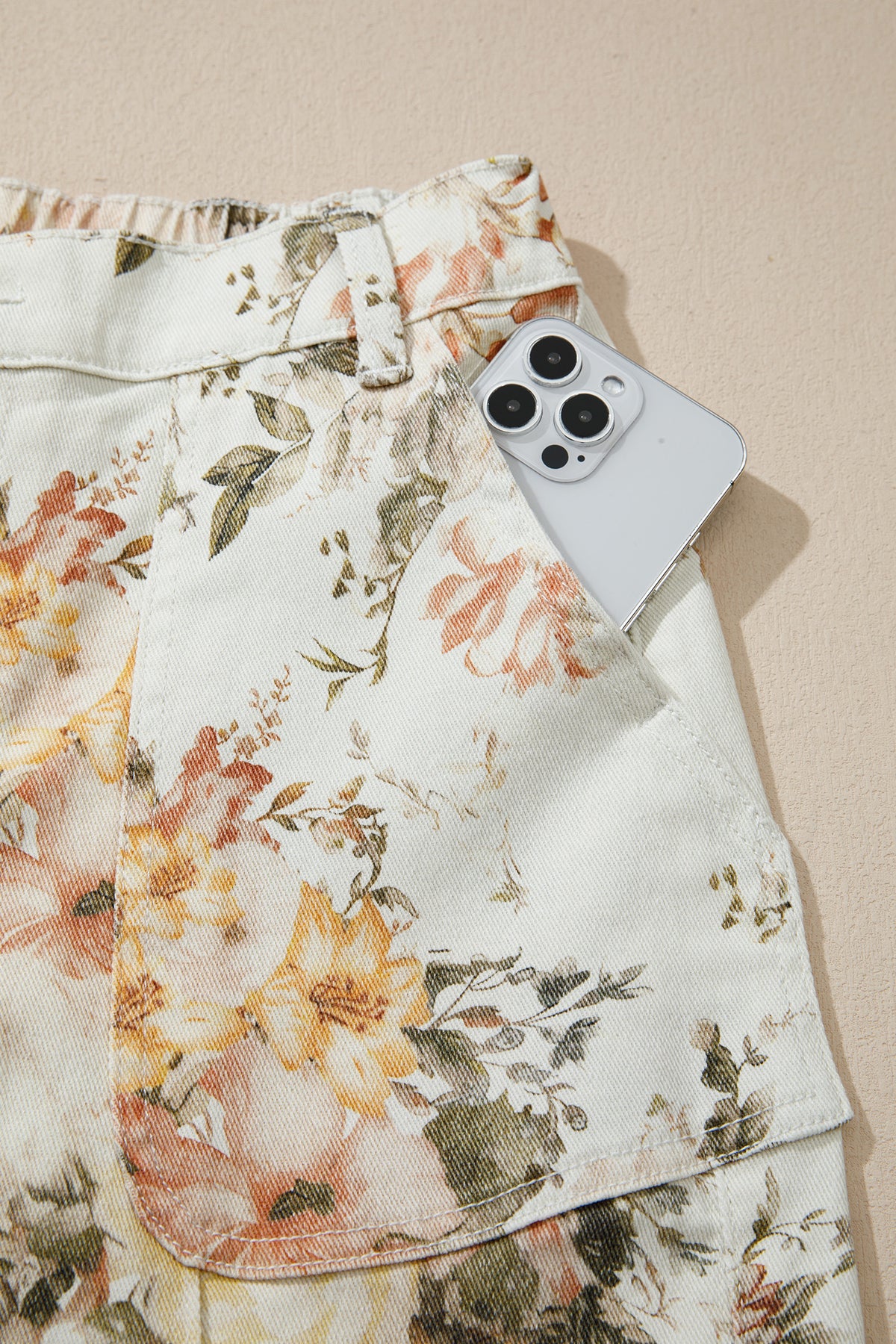 Autumn Floral & Birds High Waist, Wide Leg Jeans w/Partial Elastic Waistband