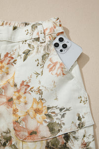 Autumn Floral & Birds High Waist, Wide Leg Jeans w/Partial Elastic Waistband