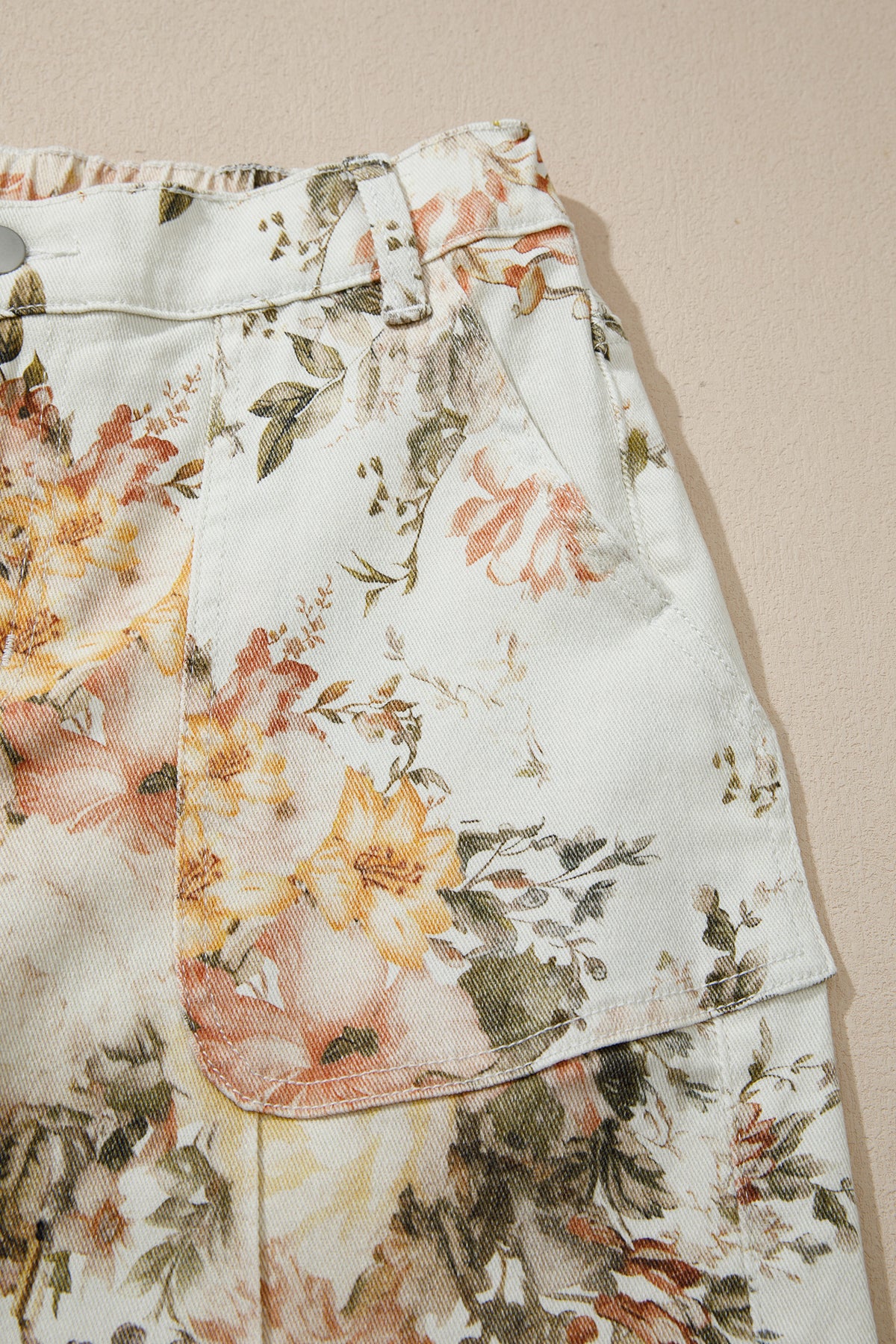 Autumn Floral & Birds High Waist, Wide Leg Jeans w/Partial Elastic Waistband