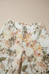 Autumn Floral & Birds High Waist, Wide Leg Jeans w/Partial Elastic Waistband