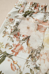 Autumn Floral & Birds High Waist, Wide Leg Jeans w/Partial Elastic Waistband