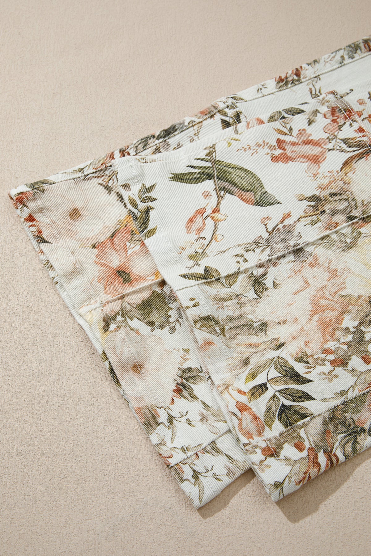 Autumn Floral & Birds High Waist, Wide Leg Jeans w/Partial Elastic Waistband