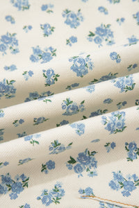 Ivory Barrel Jeans w/Blue Floral Print & Grommet Drawstring