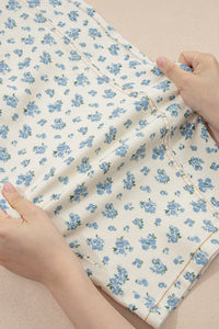 Ivory Barrel Jeans w/Blue Floral Print & Grommet Drawstring