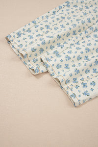 Ivory Barrel Jeans w/Blue Floral Print & Grommet Drawstring