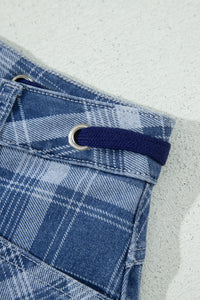Blue Plaid Barrel Jeans & Grommet Drawstring