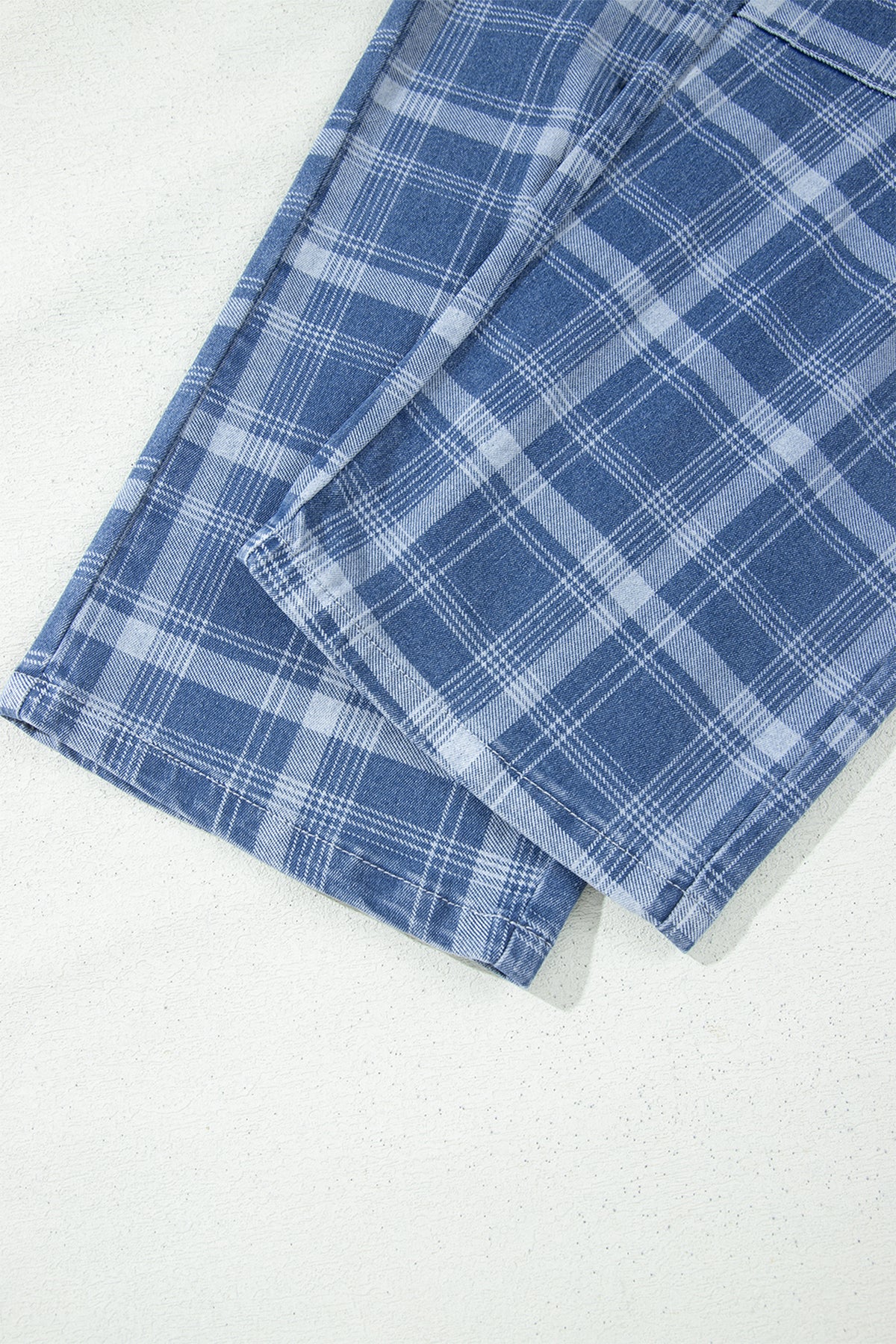 Blue Plaid Barrel Jeans & Grommet Drawstring