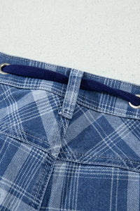 Blue Plaid Barrel Jeans & Grommet Drawstring